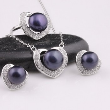 [MeiBaPJ]New style love heart top quality 100% genuine freshwater pearl jewelry sets for women 925 silver metal with Gift box