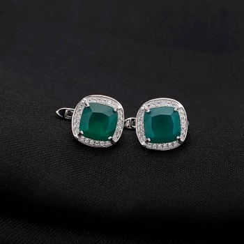 GEMS BALLET 9.62ct Natural Green Agate Stud Earrings Ring Set 925 Sterling Silver Natural Gemstone Fine Jewelry Set For Women