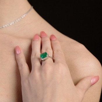 GEMS BALLET 9.62ct Natural Green Agate Stud Earrings Ring Set 925 Sterling Silver Natural Gemstone Fine Jewelry Set For Women