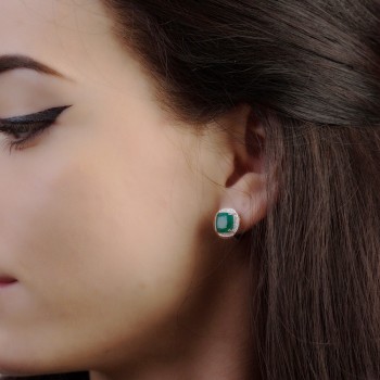 GEMS BALLET 9.62ct Natural Green Agate Stud Earrings Ring Set 925 Sterling Silver Natural Gemstone Fine Jewelry Set For Women