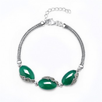 New Arrival 18-21cm 925 Sterling Silver Charm Bracelets Vintage Chalcedony/Garnet Bracelet for Women Female Fine Jewelry