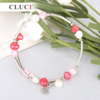 CLUCI White Freshwater Pearl Bracelets for Women  6-7 mm Beaded Charm Bracelet Femme Jewelry Silver Pearl Bracelets