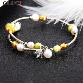 CLUCI White Freshwater Pearl Bracelets for Women  6-7 mm Beaded Charm Bracelet Femme Jewelry Silver Pearl Bracelets