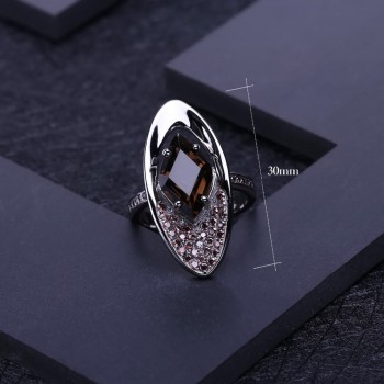 GEMS BALLET 925 Sterling Silver Earrings Ring Set Natural Smoky Quartz Vintage Gothic Punk Jewelry Set For Women Fine Jewelry