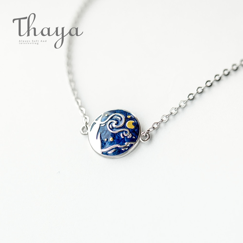 Thaya Van Gogh Enamel Cloisonne Plated Bracelet Star Moon Night Oil Painting s925 Silver Bracelet Jewelry for women gift