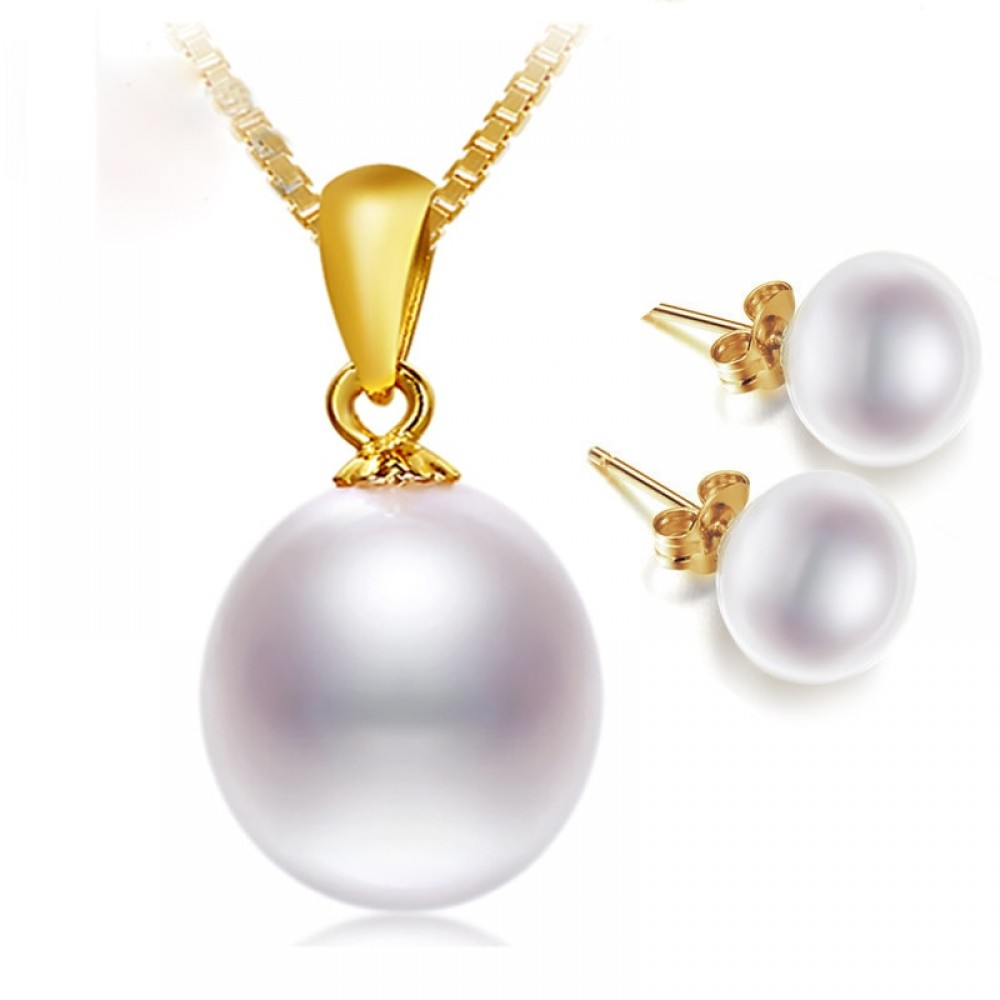 NYMPH 18K Yellow Gold Necklace Pendant Natural Freshwater White 10-11mm Drop Pearl Wedding Party Gift Girl Women  [T251]