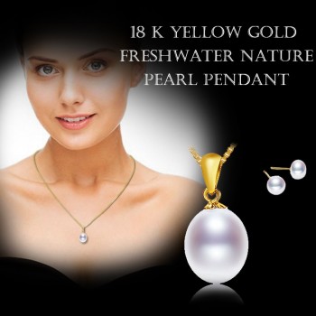 NYMPH 18K Yellow Gold Necklace Pendant Natural Freshwater White 10-11mm Drop Pearl Wedding Party Gift Girl Women  [T251]