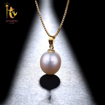 NYMPH 18K Yellow Gold Necklace Pendant Natural Freshwater White 10-11mm Drop Pearl Wedding Party Gift Girl Women  [T251]
