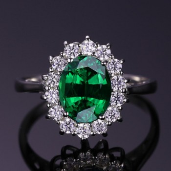 JewelryPalace Princess Diana Jewelry Engagement Wedding Created Emerald Jewelry 925 Sterling Silver Ring Pendant Earring