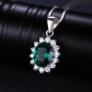 JewelryPalace Princess Diana Jewelry Engagement Wedding Created Emerald Jewelry 925 Sterling Silver Ring Pendant Earring