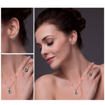 JewelryPalace Princess Diana Jewelry Engagement Wedding Created Emerald Jewelry 925 Sterling Silver Ring Pendant Earring