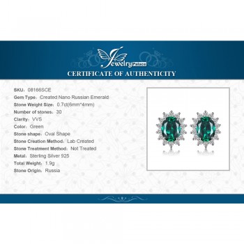 JewelryPalace Princess Diana Jewelry Engagement Wedding Created Emerald Jewelry 925 Sterling Silver Ring Pendant Earring
