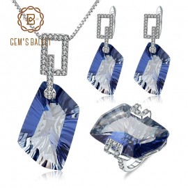 GEMS BALLET Natural Iolite Blue Mystic Quartz Irregular Geometric Jewelry Sets 925 Sterling Silver Necklace Earrings Ring Set