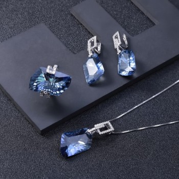 GEMS BALLET Natural Iolite Blue Mystic Quartz Irregular Geometric Jewelry Sets 925 Sterling Silver Necklace Earrings Ring Set