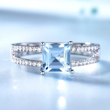 UMCHO 925 Sterling Silver Jewelry Set Nano Aquamarine Sky Blue Topaz Ring Pendant Stud Earrings Necklace For Women Fine Jewelry