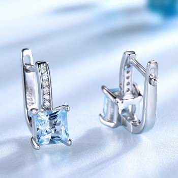 UMCHO 925 Sterling Silver Jewelry Set Nano Aquamarine Sky Blue Topaz Ring Pendant Stud Earrings Necklace For Women Fine Jewelry