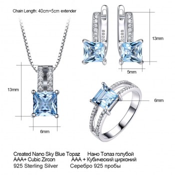 UMCHO 925 Sterling Silver Jewelry Set Nano Aquamarine Sky Blue Topaz Ring Pendant Stud Earrings Necklace For Women Fine Jewelry