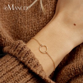 e-Manco Silver Circle Bracelets 925 Sterling Silver Classic Golden Round Charm Bracelet Fine Jewelry Simple Chain Link Bracelets