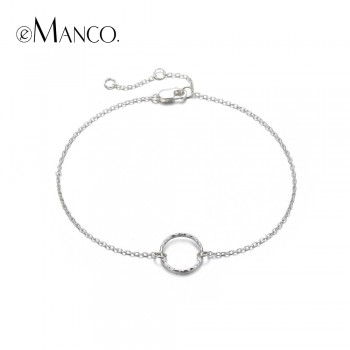 e-Manco Silver Circle Bracelets 925 Sterling Silver Classic Golden Round Charm Bracelet Fine Jewelry Simple Chain Link Bracelets