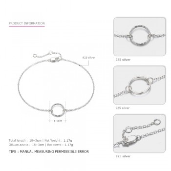e-Manco Silver Circle Bracelets 925 Sterling Silver Classic Golden Round Charm Bracelet Fine Jewelry Simple Chain Link Bracelets