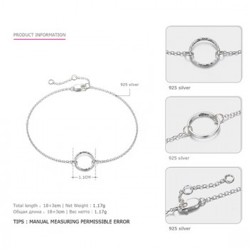 e-Manco Silver Circle Bracelets 925 Sterling Silver Classic Golden Round Charm Bracelet Fine Jewelry Simple Chain Link Bracelets