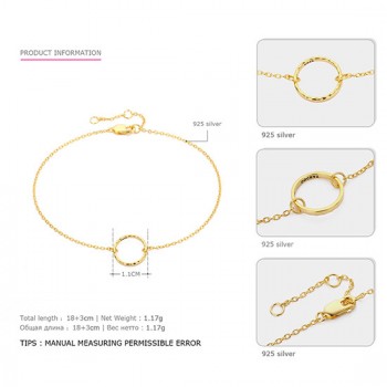 e-Manco Silver Circle Bracelets 925 Sterling Silver Classic Golden Round Charm Bracelet Fine Jewelry Simple Chain Link Bracelets