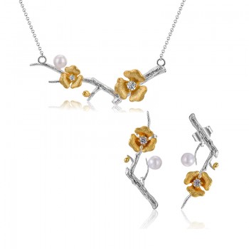 Lotus Fun Real 925 Sterling Silver Handmade Designer Fine Jewelry Delicated Plum Blossom Flower Jewelry Set for Women