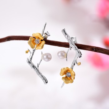 Lotus Fun Real 925 Sterling Silver Handmade Designer Fine Jewelry Delicated Plum Blossom Flower Jewelry Set for Women