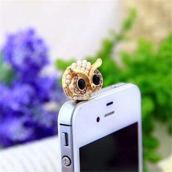 Pearl big eye Owl Earphone 3.5 audio Dust Plug 3.5mm AUX Jack for apple Iphone 4 5 6 Xiaomi Huawei OPPO VIVO PC latop cork Korea