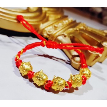 Pure 24K 999 Yellow 3D Gold Year of the Pig Bracelet Luck Pig Zodiac Weaving Rope For Women Baby Female Bracelet 16cmL 0.2-0.3g