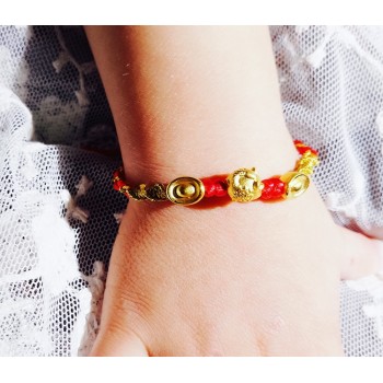 Pure 24K 999 Yellow 3D Gold Year of the Pig Bracelet Luck Pig Zodiac Weaving Rope For Women Baby Female Bracelet 16cmL 0.2-0.3g