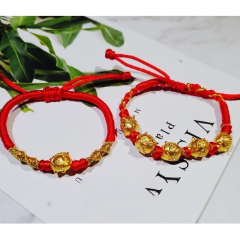 Pure 24K 999 Yellow 3D Gold Year of the Pig Bracelet Luck Pig Zodiac Weaving Rope For Women Baby Female Bracelet 16cmL 0.2-0.3g