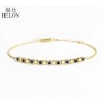 HELON Solid 18K 750 Yellow Gold Round SI/H 0.35ct 100% Genuine natural diamond amp; Sapphire Bracelet For Women Trendy Fine Jewelry