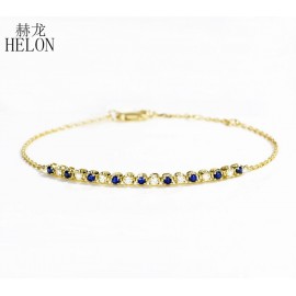 HELON Solid 18K 750 Yellow Gold Round SI/H 0.35ct 100% Genuine natural diamond amp; Sapphire Bracelet For Women Trendy Fine Jewelry