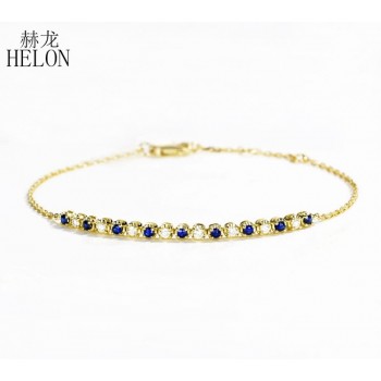 HELON Solid 18K 750 Yellow Gold Round SI/H 0.35ct 100% Genuine natural diamond amp; Sapphire Bracelet For Women Trendy Fine Jewelry
