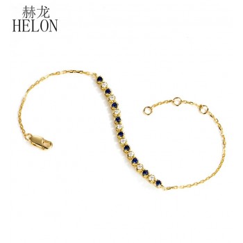 HELON Solid 18K 750 Yellow Gold Round SI/H 0.35ct 100% Genuine natural diamond amp; Sapphire Bracelet For Women Trendy Fine Jewelry