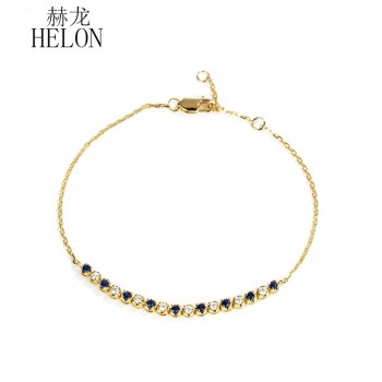 HELON Solid 18K 750 Yellow Gold Round SI/H 0.35ct 100% Genuine natural diamond amp; Sapphire Bracelet For Women Trendy Fine Jewelry