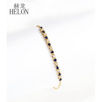 HELON Solid 18K 750 Yellow Gold Round SI/H 0.35ct 100% Genuine natural diamond amp; Sapphire Bracelet For Women Trendy Fine Jewelry