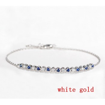 HELON Solid 18K 750 Yellow Gold Round SI/H 0.35ct 100% Genuine natural diamond amp; Sapphire Bracelet For Women Trendy Fine Jewelry