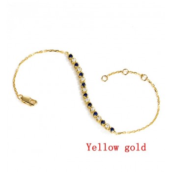 HELON Solid 18K 750 Yellow Gold Round SI/H 0.35ct 100% Genuine natural diamond amp; Sapphire Bracelet For Women Trendy Fine Jewelry