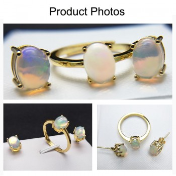 TBJ,100% natural Top quality opal jewelry set Ring and earring S925  silver yellow gold simple design for women daily wear gift
