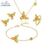 LAMOON Bee 1ct 100% Natural Oval Citrine Jewelry Sets 925 sterling-silver-jewelry Earrings Rings Bracelet Necklace Women V027-5