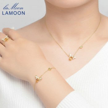 LAMOON Bee 1ct 100% Natural Oval Citrine Jewelry Sets 925 sterling-silver-jewelry Earrings Rings Bracelet Necklace Women V027-5
