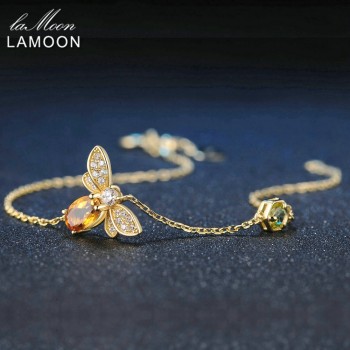 LAMOON Bee 1ct 100% Natural Oval Citrine Jewelry Sets 925 sterling-silver-jewelry Earrings Rings Bracelet Necklace Women V027-5