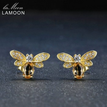 LAMOON Bee 1ct 100% Natural Oval Citrine Jewelry Sets 925 sterling-silver-jewelry Earrings Rings Bracelet Necklace Women V027-5
