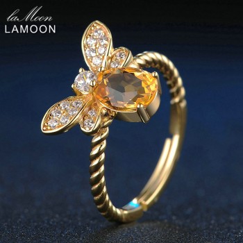 LAMOON Bee 1ct 100% Natural Oval Citrine Jewelry Sets 925 sterling-silver-jewelry Earrings Rings Bracelet Necklace Women V027-5