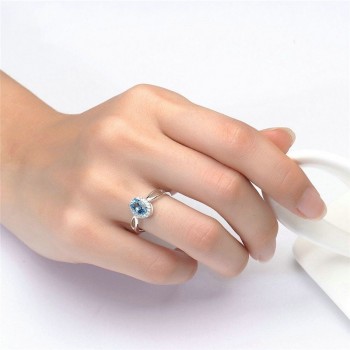 Fine Jewelry Sets For Women 925 Silver Natural Blue Topaz Gemstone Ring Drop Earrings 2PCS Simple Bijoux Accessories CCS010