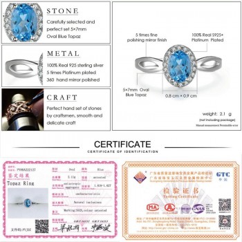 Fine Jewelry Sets For Women 925 Silver Natural Blue Topaz Gemstone Ring Drop Earrings 2PCS Simple Bijoux Accessories CCS010