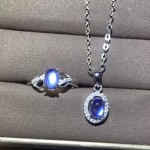 Natural blue moonstone set, crystal clean, ring necklace, womens party wear must-have jewelry, 925 sterling silver