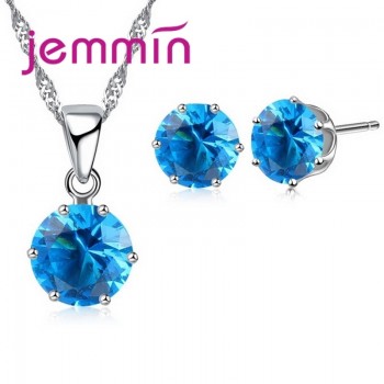 Jemmin New Arrival Factory Price 8 Colour Crystal 925 Sterling Silver Stud Earrings Necklace Set Women Party Jewelry Set